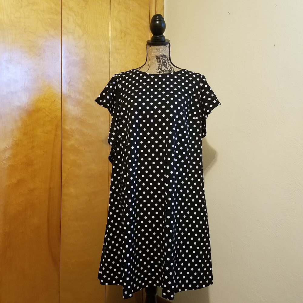 Polka Dot Ruffle-Sleeve Fit & Flare Dress